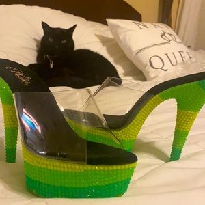 Platform beaded lime green heels